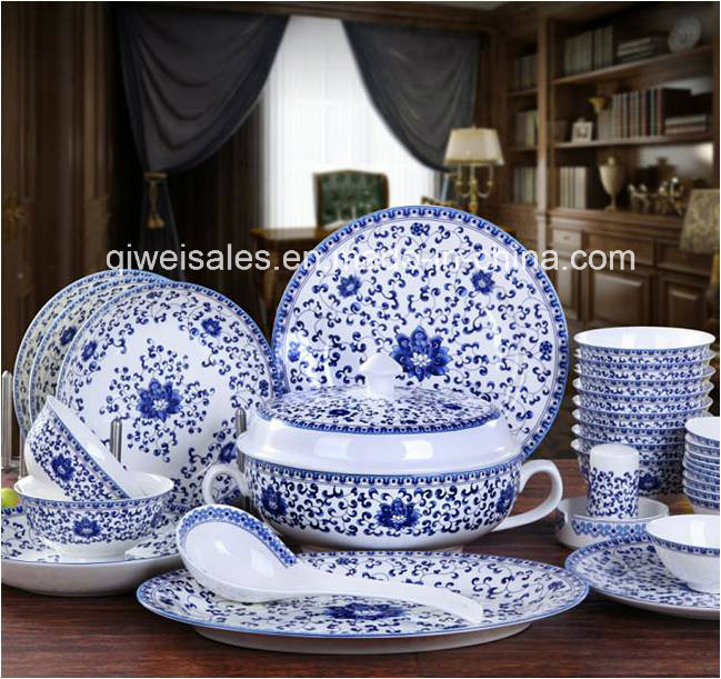 Jingdezhen Porcelain Tableware Kettle Set (QW-Blue Lotos)