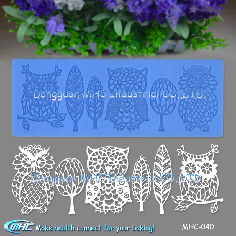 Owls Silicone Fondant Sugar Lace Mat for Cake, Coffee Decoration