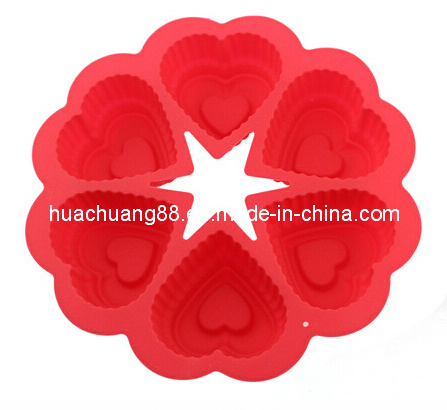 2014 New Design Six Heart Silicone Cake Mould