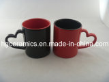 Red and Black Color Lovers Mug, 10oz Heart Shape Handle Mug