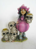 Polyresin Skull Candler Holder and Girl Figurine