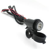 Dual USB Sockets with Bracket and Cables for Motorcycle Charging