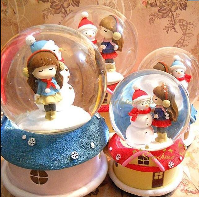 Beautiful Christmas Snow Globe Snowman and Pretty Girl