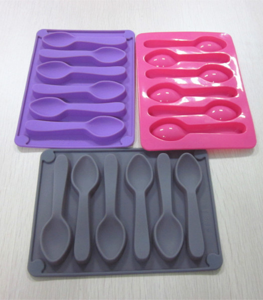 Silicone 6 Cavities Ice-Lolly Mold, Silicone Spoon Shape Ice Tray