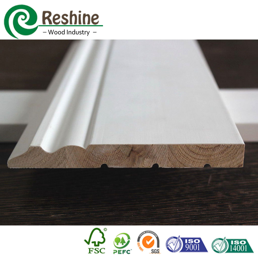 Decorative White Primed Fj Baseboard Wood Moulding