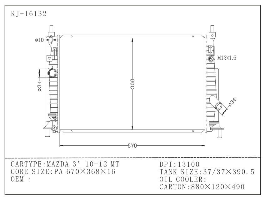 New Car Radiator for Mazda 3' 10-12 Mt