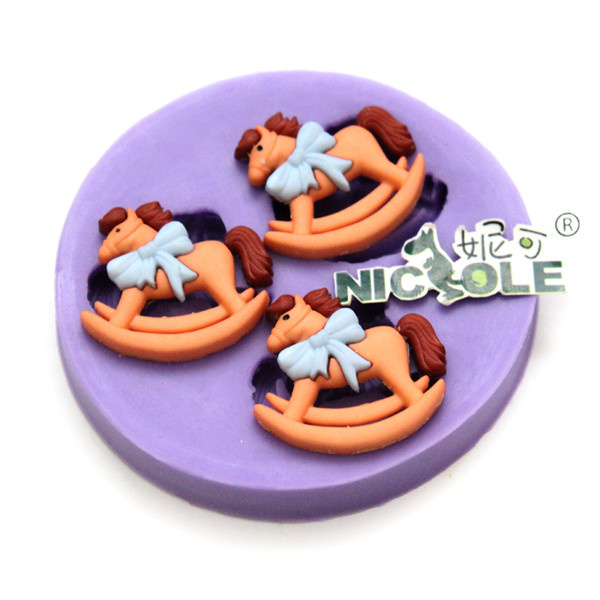 F0626 Silicone Fondant Molds for Baby Horse Shape 3 Cavity