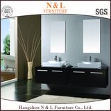 Wall Hang Double Basin Lacquer Black Wooden Bathroom Furniture