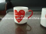 Decal Printed Mug, Heart Handle Mug, Coffee Mug