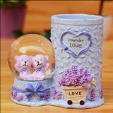 Resin Snow Globe Lovely Bear Inside Pen Holder